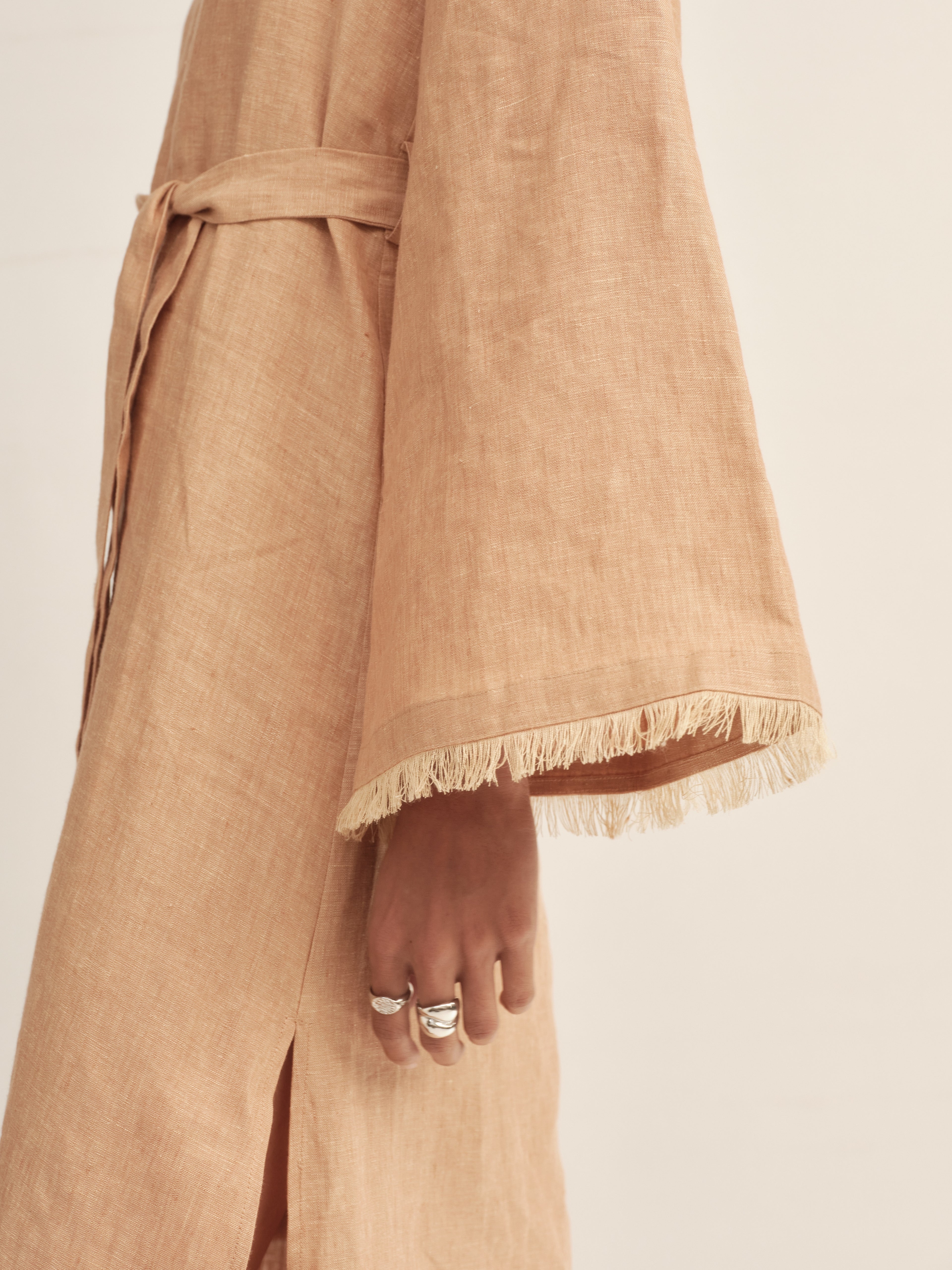 Fringe-Trimmed Tie-Waist Dress