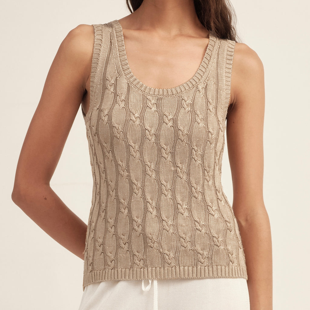 Cooling Twisted Cable Knit Tank Top