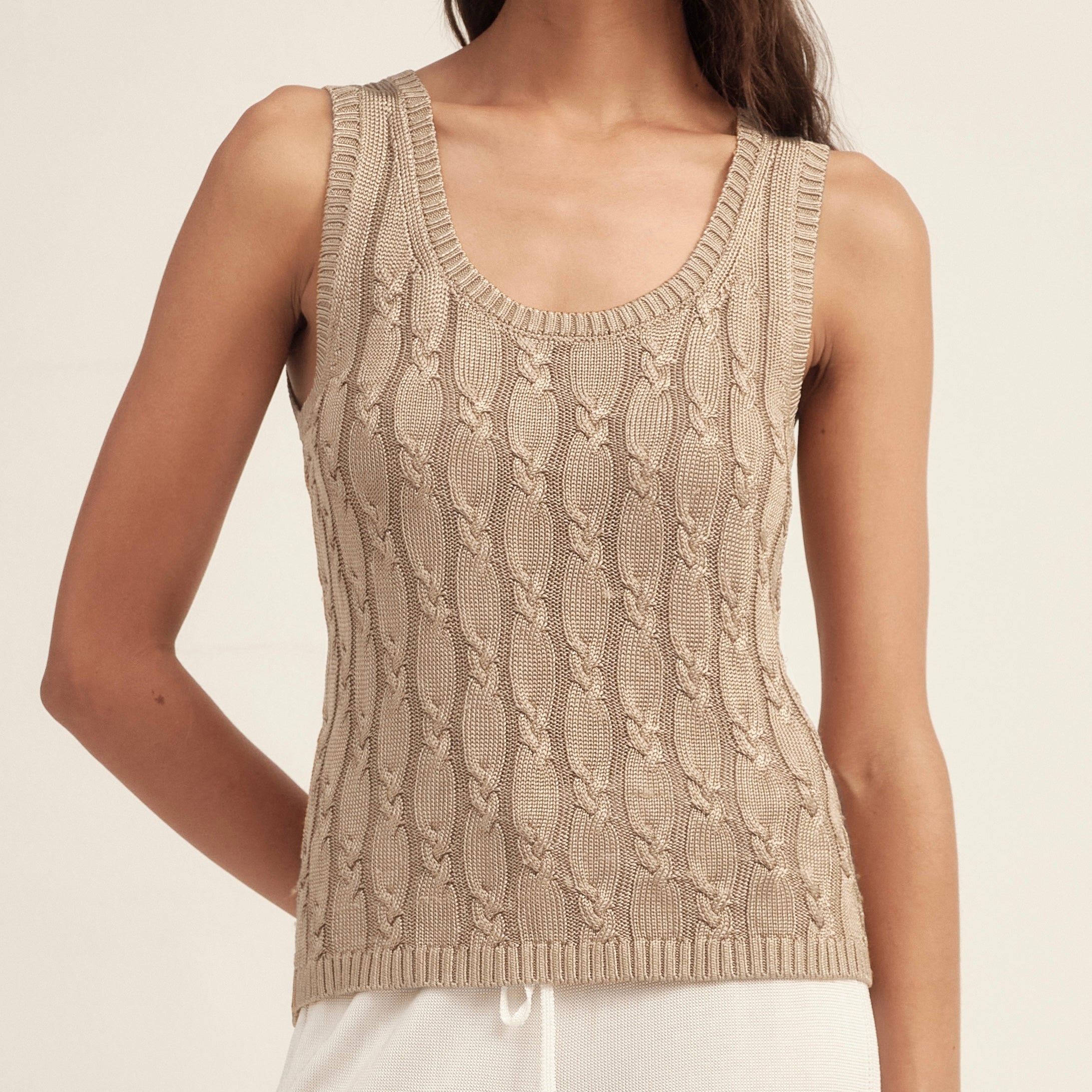 Cooling Twisted Cable Knit Tank Top