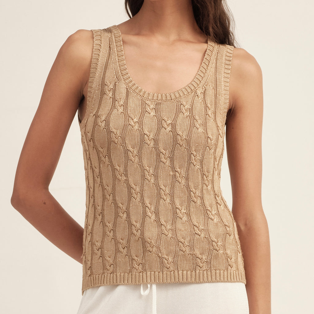 Cooling Twisted Cable Knit Tank Top