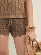 Textured Wave-Hem Knit Shorts