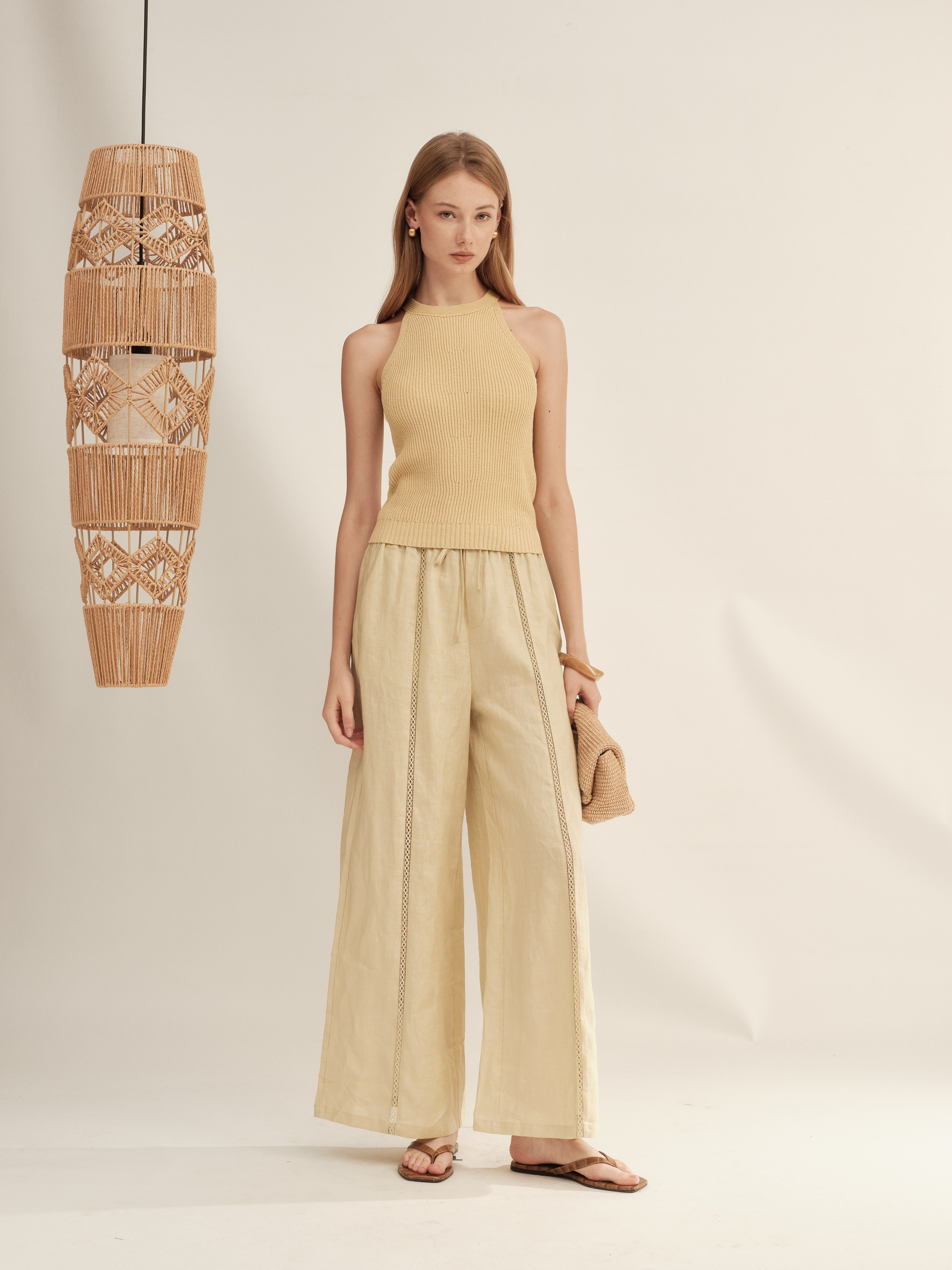 Timeless Capsule Linen Crochet Loose-Fit Pants