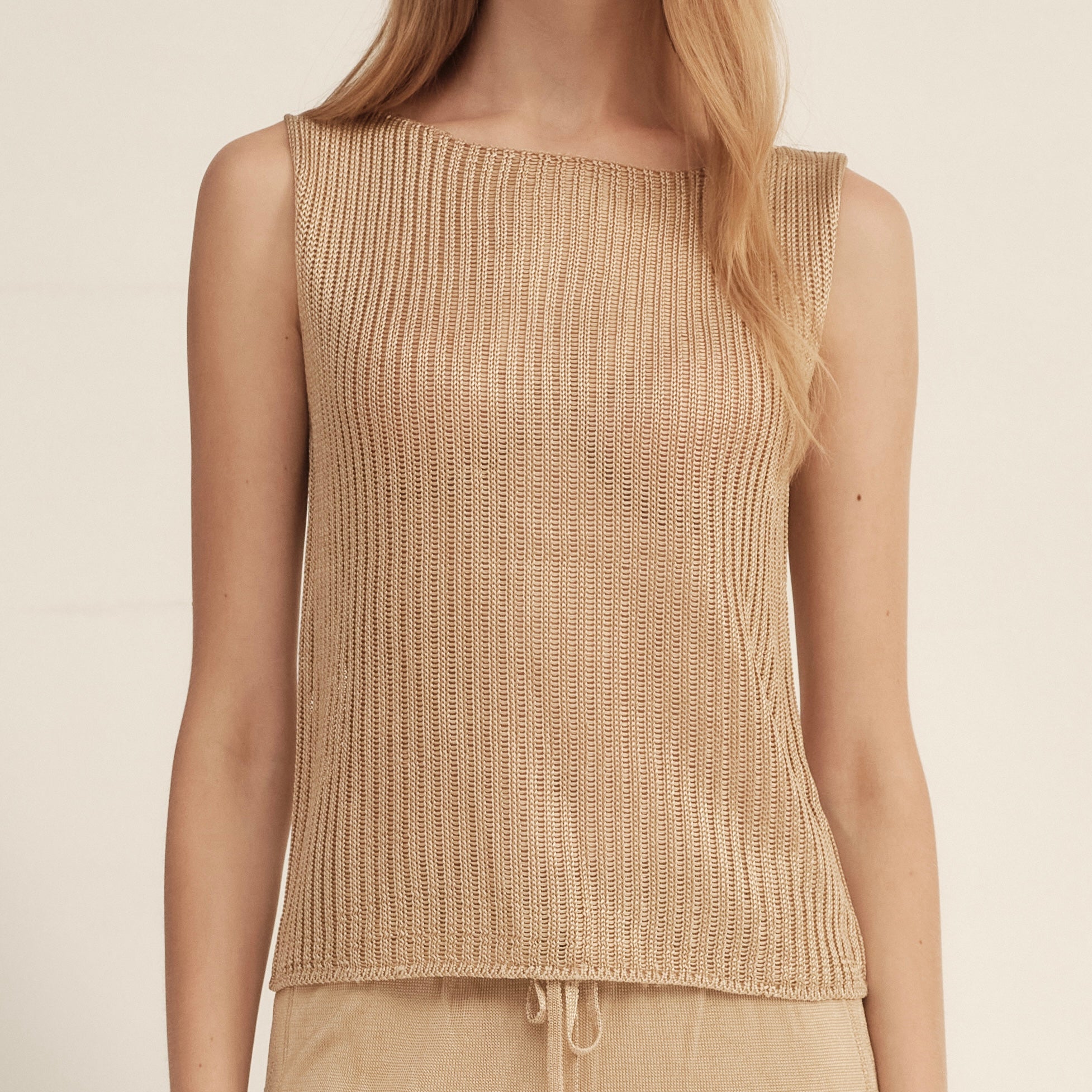 Cooling Striped Semi-Sheer Knit Tank Top