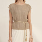 Gold-Dusted Short-Sleeve Knit Top