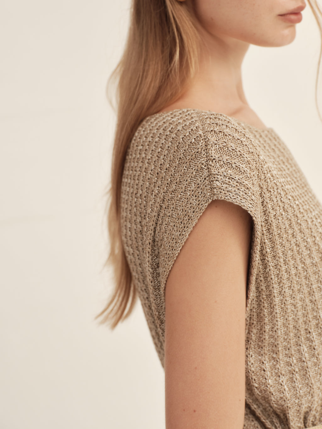 Gold-Dusted Short-Sleeve Knit Top