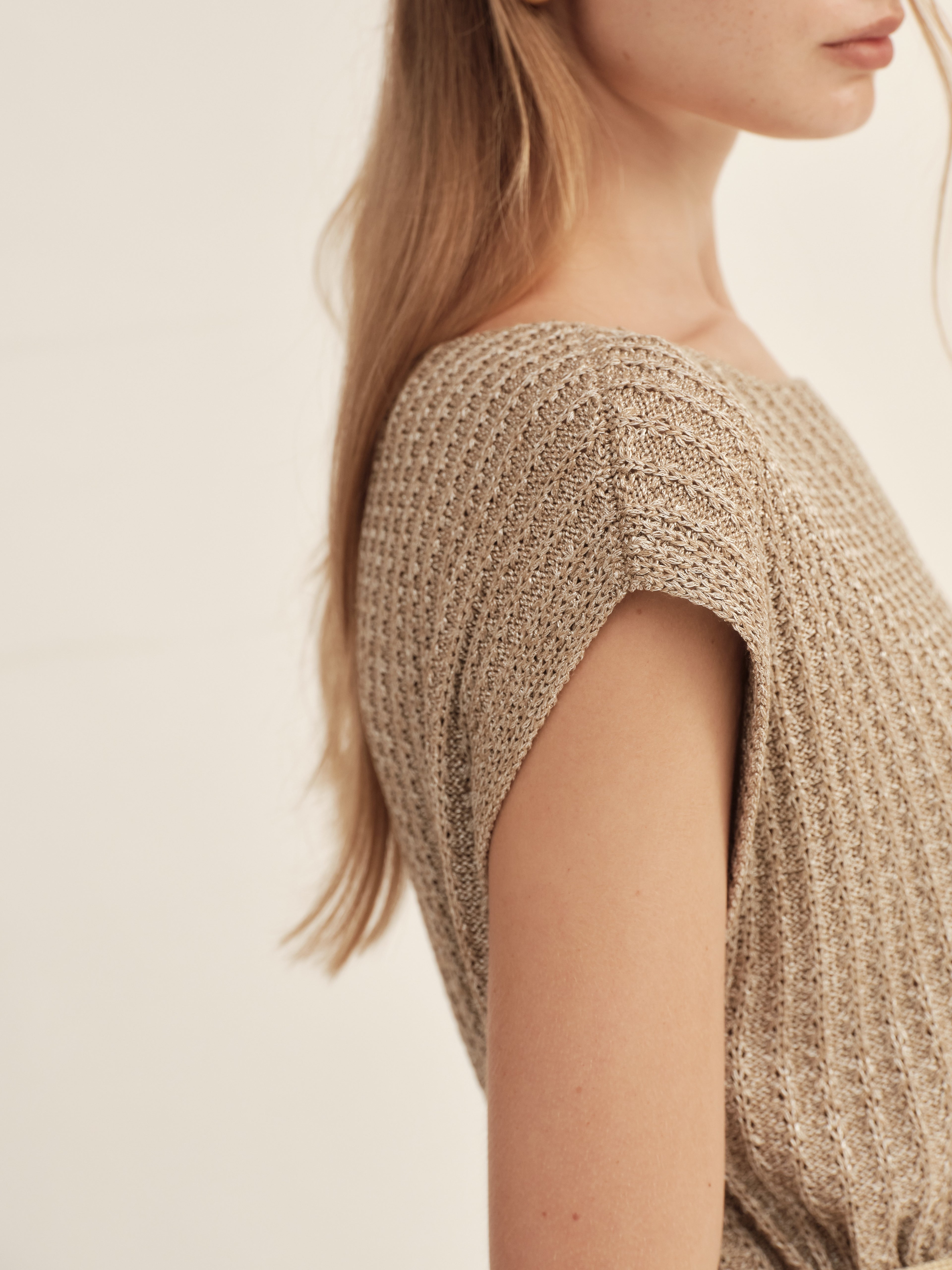 Gold-Dusted Short-Sleeve Knit Top