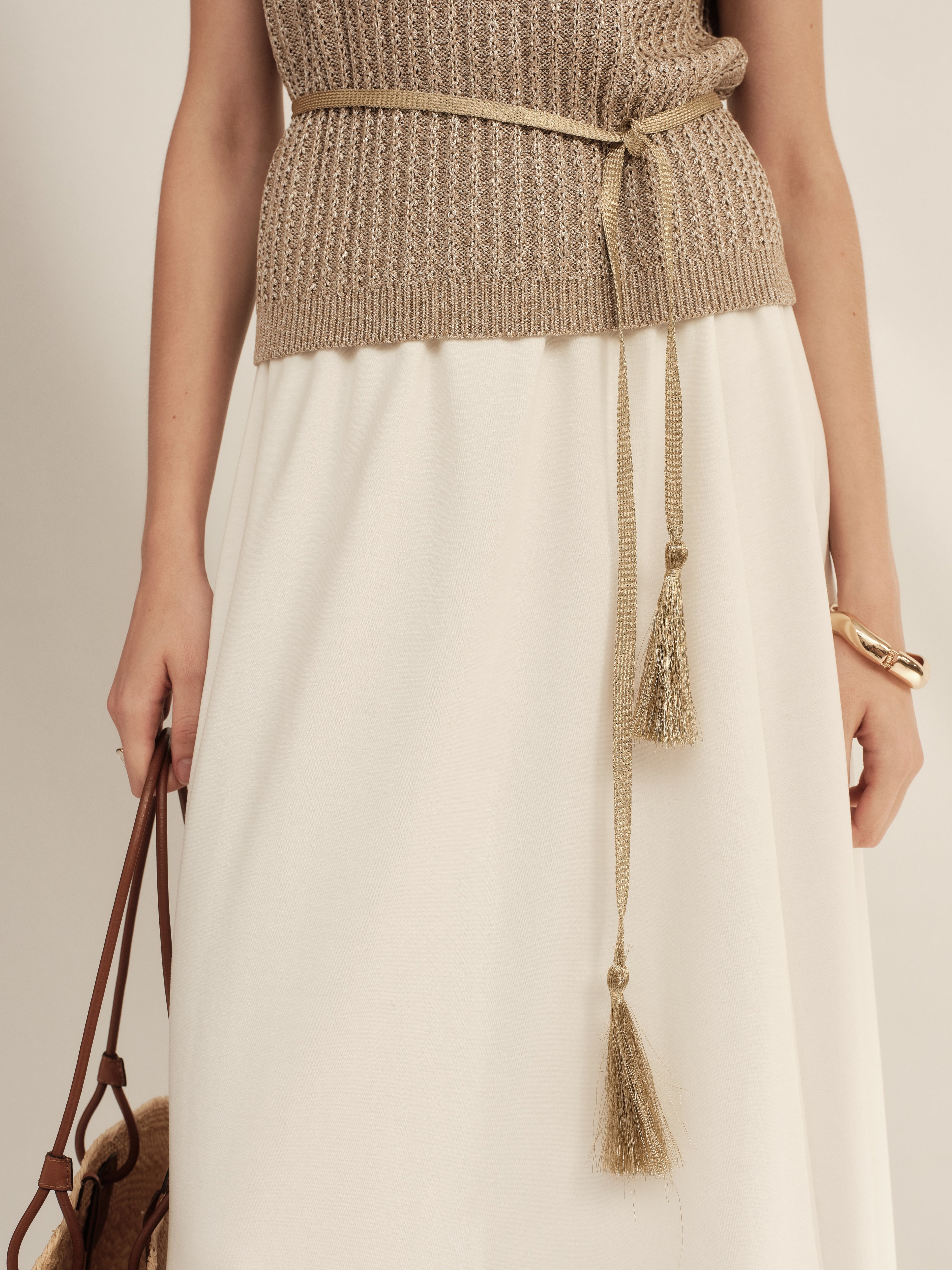 Gold-Dusted Short-Sleeve Knit Top
