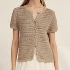 Gold-Dusted Hand-Crocheted Button Knit Top