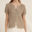 Gold-Dusted Hand-Crocheted Button Knit Top