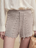 Textured Wave-Hem Knit Shorts