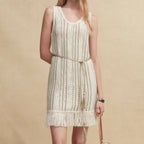 Mixed Silk-Lace Tassel Trim Knit Dress