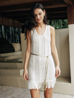 Mixed Silk-Lace Tassel Trim Knit Dress