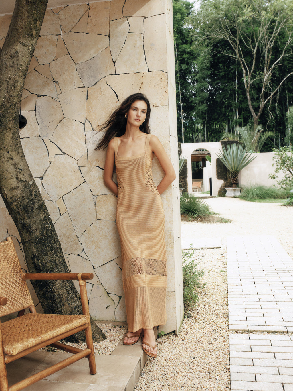 Textured Crochet Knit Resort Maxi Dress