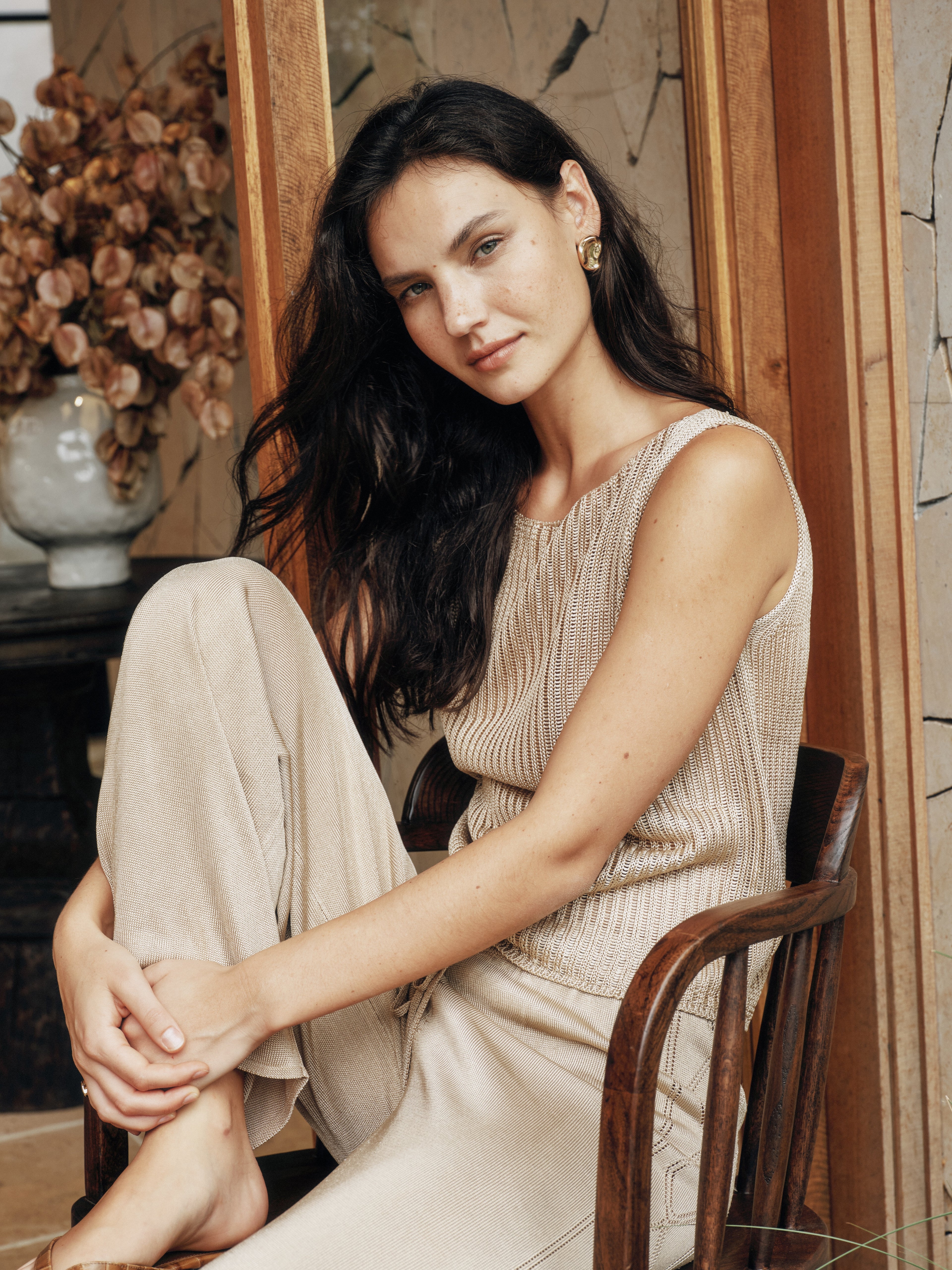 Cooling Striped Semi-Sheer Knit Tank Top