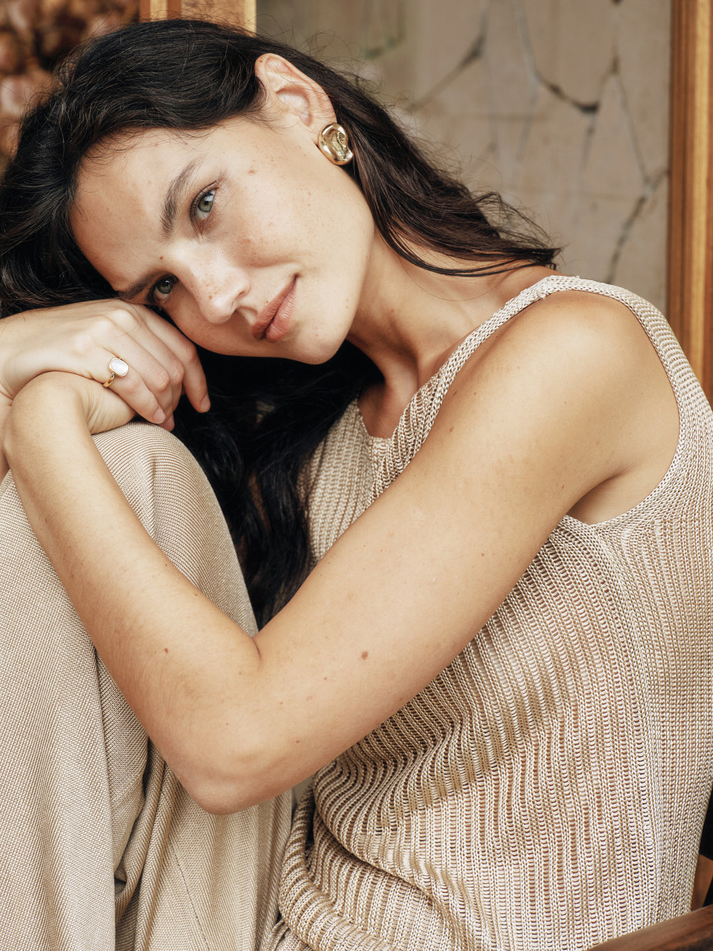 Cooling Striped Semi-Sheer Knit Tank Top