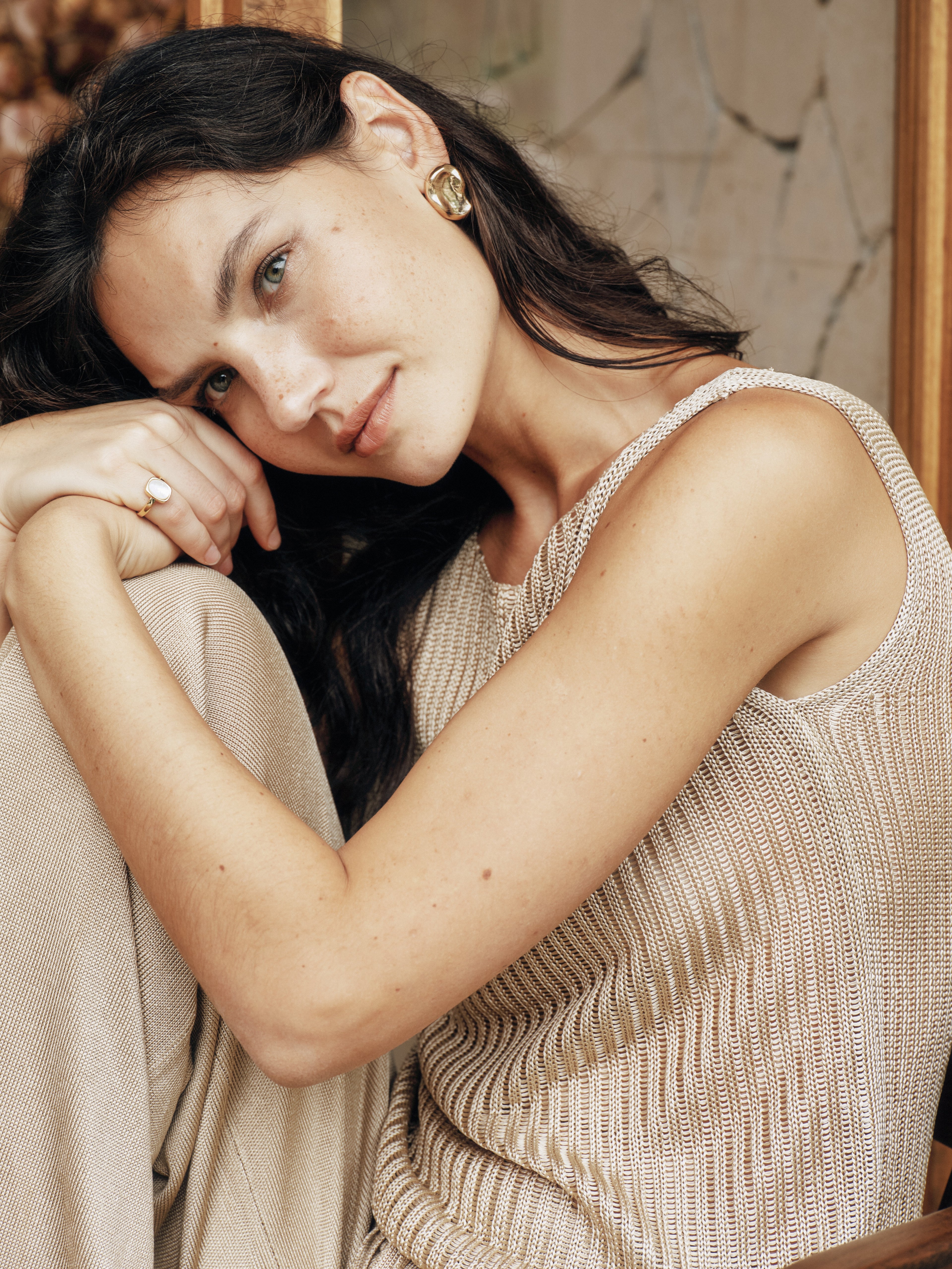 Cooling Striped Semi-Sheer Knit Tank Top