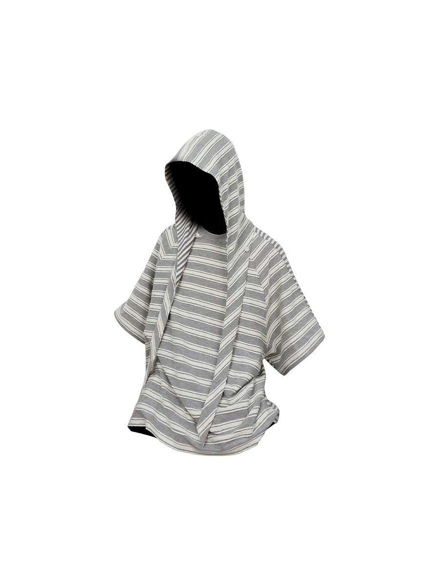 RELABEL (Dream Cut) Wool-Lysol Detachable Hooded Patchwork Striped Short-Sleeved T-shirt Secondary image