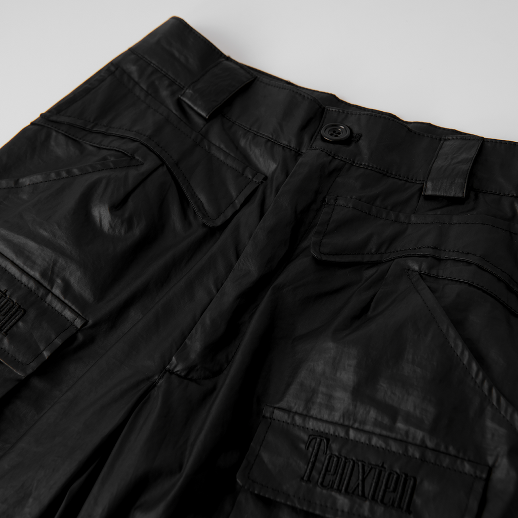 TENXTEN Dark Military Style Washed Multi-Pocket Flared Pants