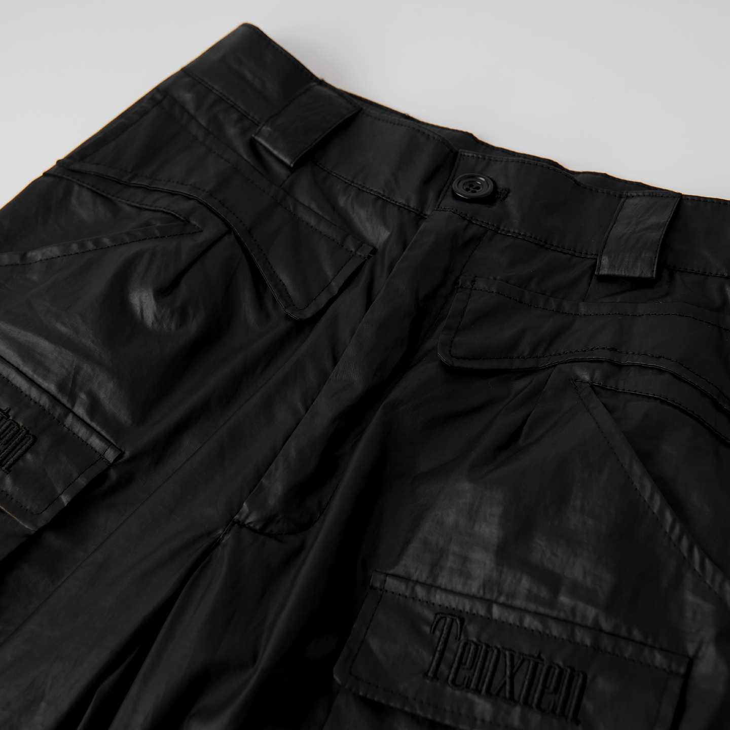 TENXTEN Dark Military Style Washed Multi-Pocket Flared Pants
