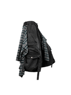 RELABEL (Bamboo-patterned pleated shorts) Detachable fly, water-repellent, multi-pocket, machine-washable, ruffled denim cropped shorts