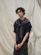 RELABEL Time Element (Dynamic Parallax) Circular-Cut Segmented Short-Sleeve Detachable Hooded Top
