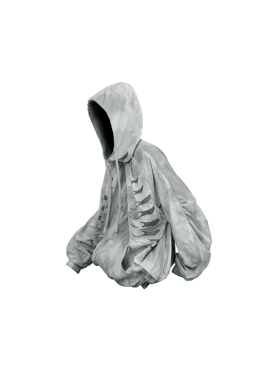 RE-BONE (Kai Xian) Acid-Washed, Water-Effect, Deconstructed, Multi-Pocket, Bud-Style, Balloon-Silhouette, Cooling, UPF50+ Sun Protection Jacket