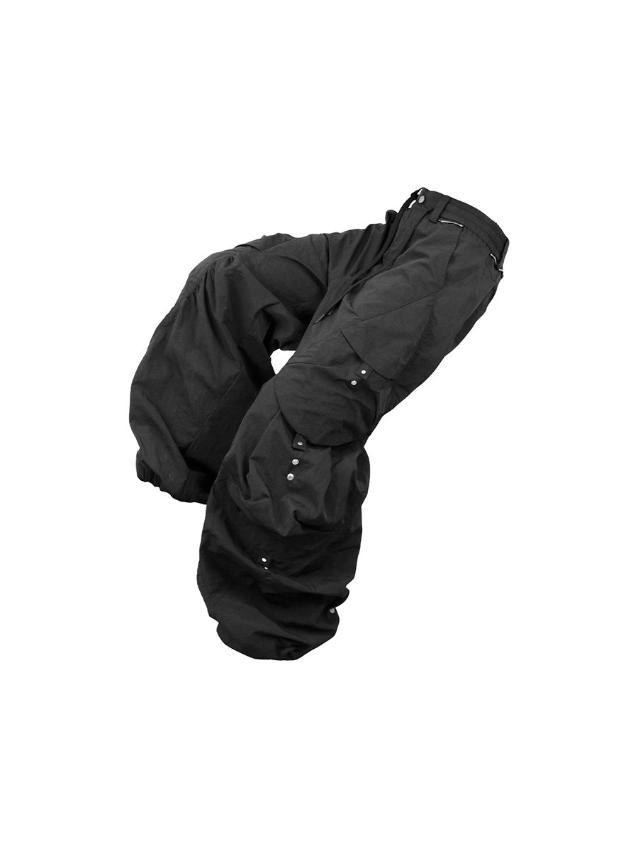 RELABEL (Lian Dai) Skin-friendly, Water-repellent, 3D Large Waterdrop-Patterned, Multi-Pocket, Pleated, Multi-Style Nylon Casual Trousers