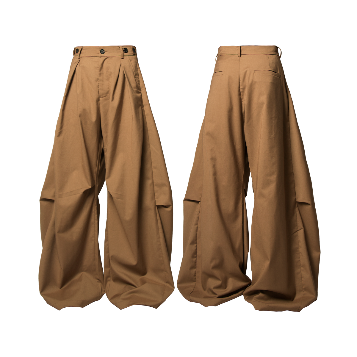 RELABEL Three-dimensional Design (Lines and Angles) – Horizontal and Vertical Combination, Pleated, Draped, Loose-fitting, Curved-leg Trousers