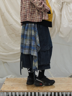 RELABEL Time Element (Extended Fit) Detachable Fly Panel with Flowing Ties, Machine-Washable Slub Denim Shorts