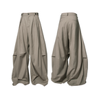 RELABEL Three-dimensional Design (Lines and Angles) – Horizontal and Vertical Combination, Pleated, Draped, Loose-fitting, Curved-leg Trousers