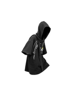 RELABEL (Dreamy Starlight) Detachable Hooded, Machine-Washable, Distressed Denim-Print Crew-Neck Short-Sleeve Commuter T-Shirt