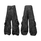 RELABEL (Pleated Ripple) Reversible Pleated Waistband Ripple Pocket Detachable Patchwork 7/8-Length Work Trousers