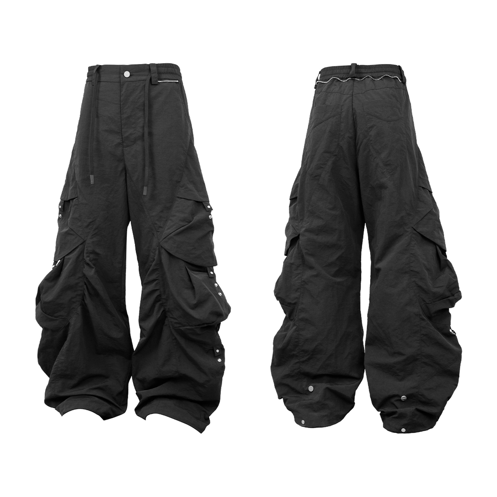 RELABEL (Lian Dai) Skin-friendly, Water-repellent, 3D Large Waterdrop-Patterned, Multi-Pocket, Pleated, Multi-Style Nylon Casual Trousers