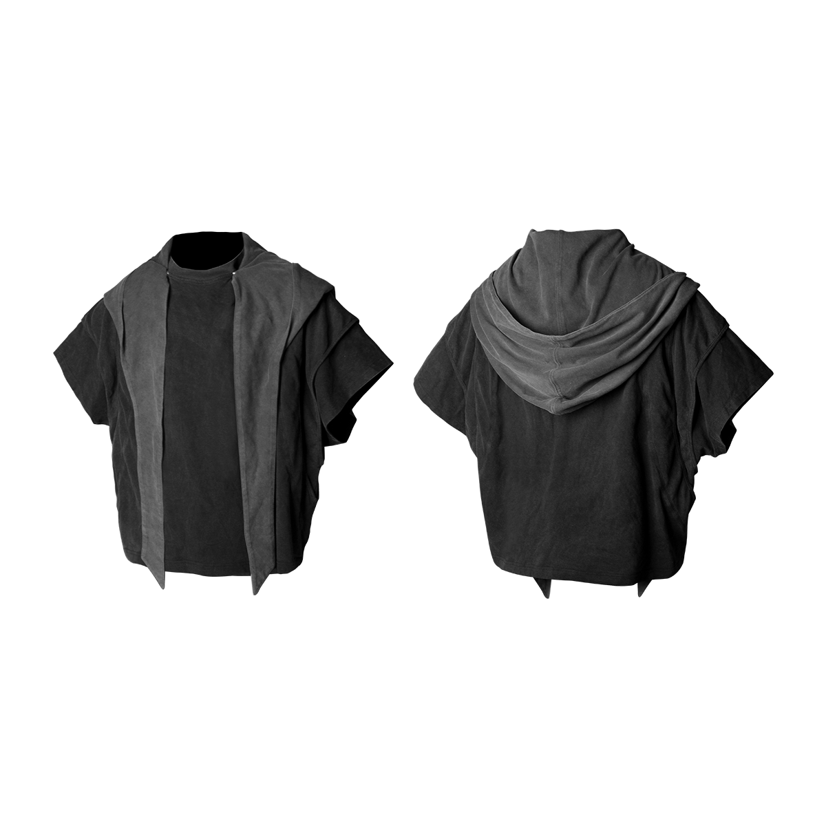 RELABEL Time Element (Dynamic Parallax) Circular-Cut Segmented Short-Sleeve Detachable Hooded Top