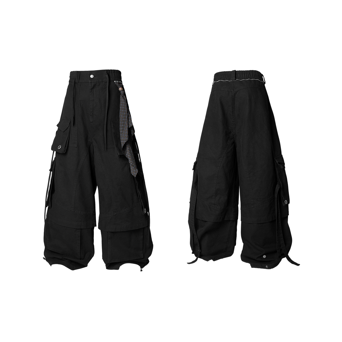 RELABEL Spatial Relations (Quartet) Eight-Pocket Detachable Distressed Multi-Colour Two-Tuck Workwear Trousers with Flare Legs
