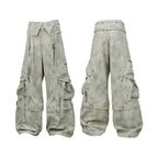 RELABEL (Pleated Ripple) Reversible Pleated Waistband Ripple Pocket Detachable Patchwork 7/8-Length Work Trousers