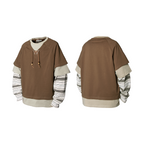 RELABEL Spatial Relationships (Parallel Lines) Four-Colour Striped Patchwork Knot Beaded Mock Three-Piece Long-Sleeved T-Shirt