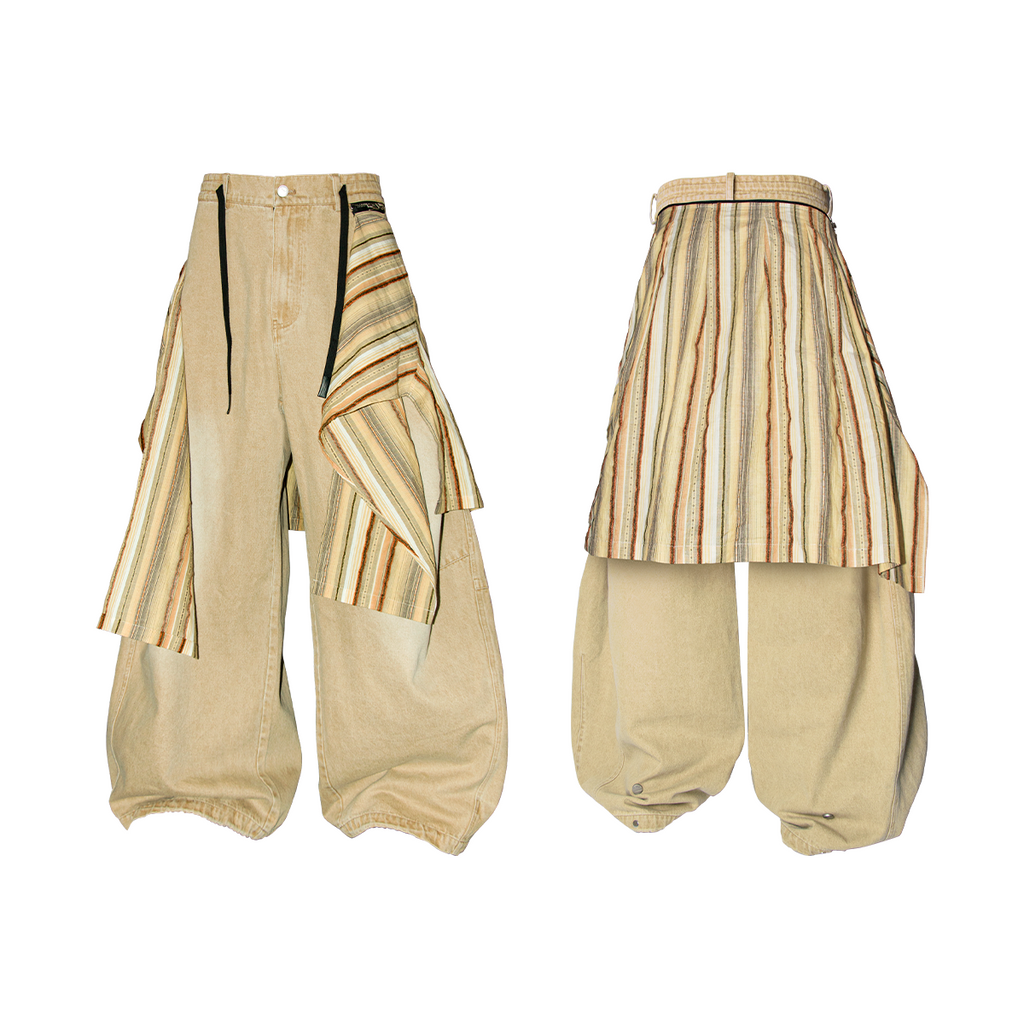 RELABEL Spatial Relations (R) Multi-coloured Striped Detachable Back Panel Oversized Washed and Distressed Jeans