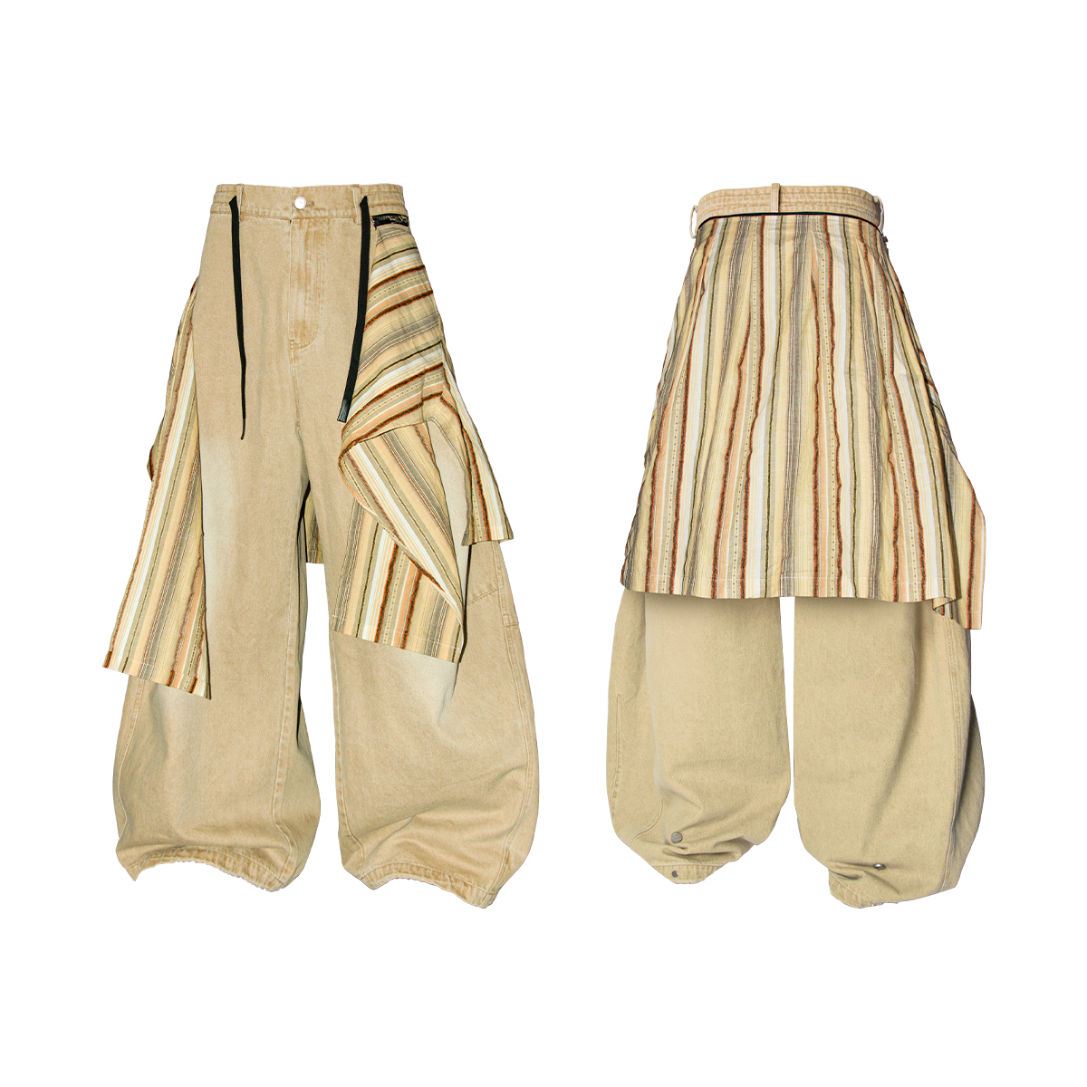RELABEL Spatial Relations (R) Multi-coloured Striped Detachable Back Panel Oversized Washed and Distressed Jeans