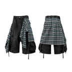 RELABEL (Bamboo-patterned pleated shorts) Detachable fly, water-repellent, multi-pocket, machine-washable, ruffled denim cropped shorts