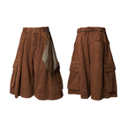 RELABEL Time Element (Continued) Detachable Scarf-Tuck Silhouette Washed Denim Workwear Cropped Trousers
