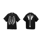 RE-BONE (Skeleton Line) Water-Worn Skeleton Print, Distressed, Loose-Fit Short-Sleeve T-Shirt