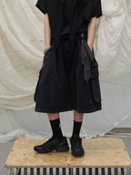 RELABEL Time Element (Continued) Detachable Scarf-Tuck Silhouette Washed Denim Workwear Cropped Trousers