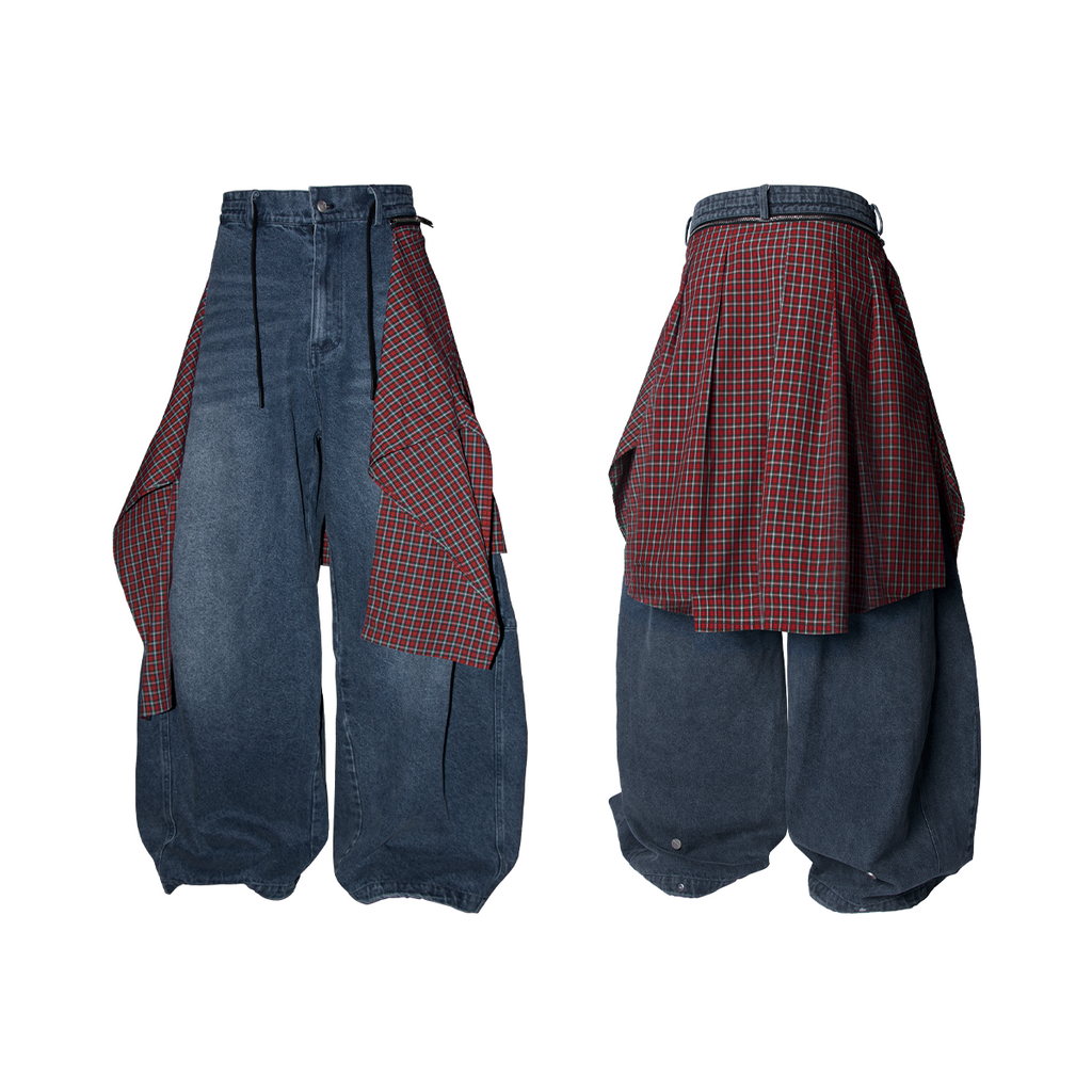 RELABEL Spatial Relations (R) Multi-coloured Striped Detachable Back Panel Oversized Washed and Distressed Jeans