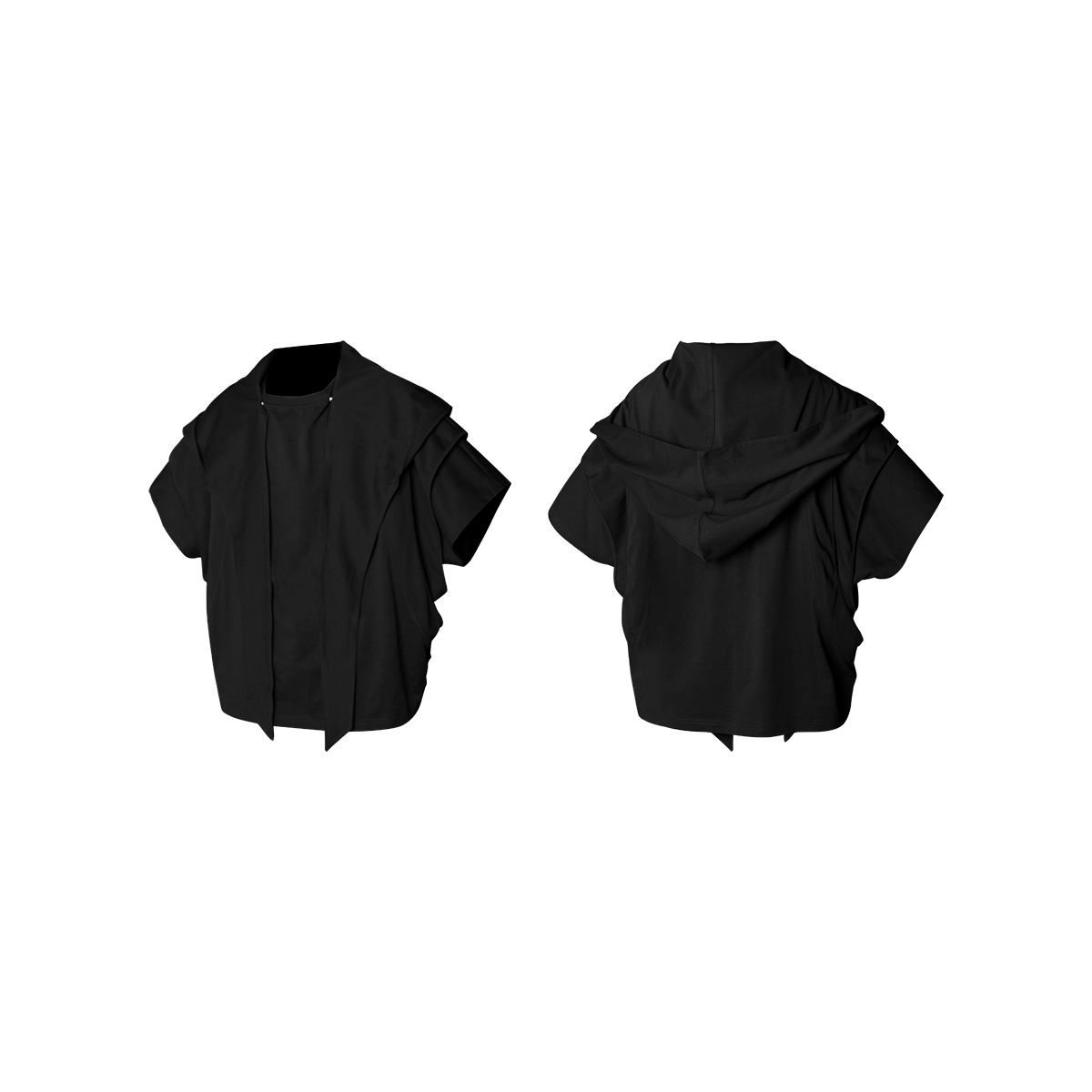 RELABEL Time Element (Dynamic Parallax) Circular-Cut Segmented Short-Sleeve Detachable Hooded Top