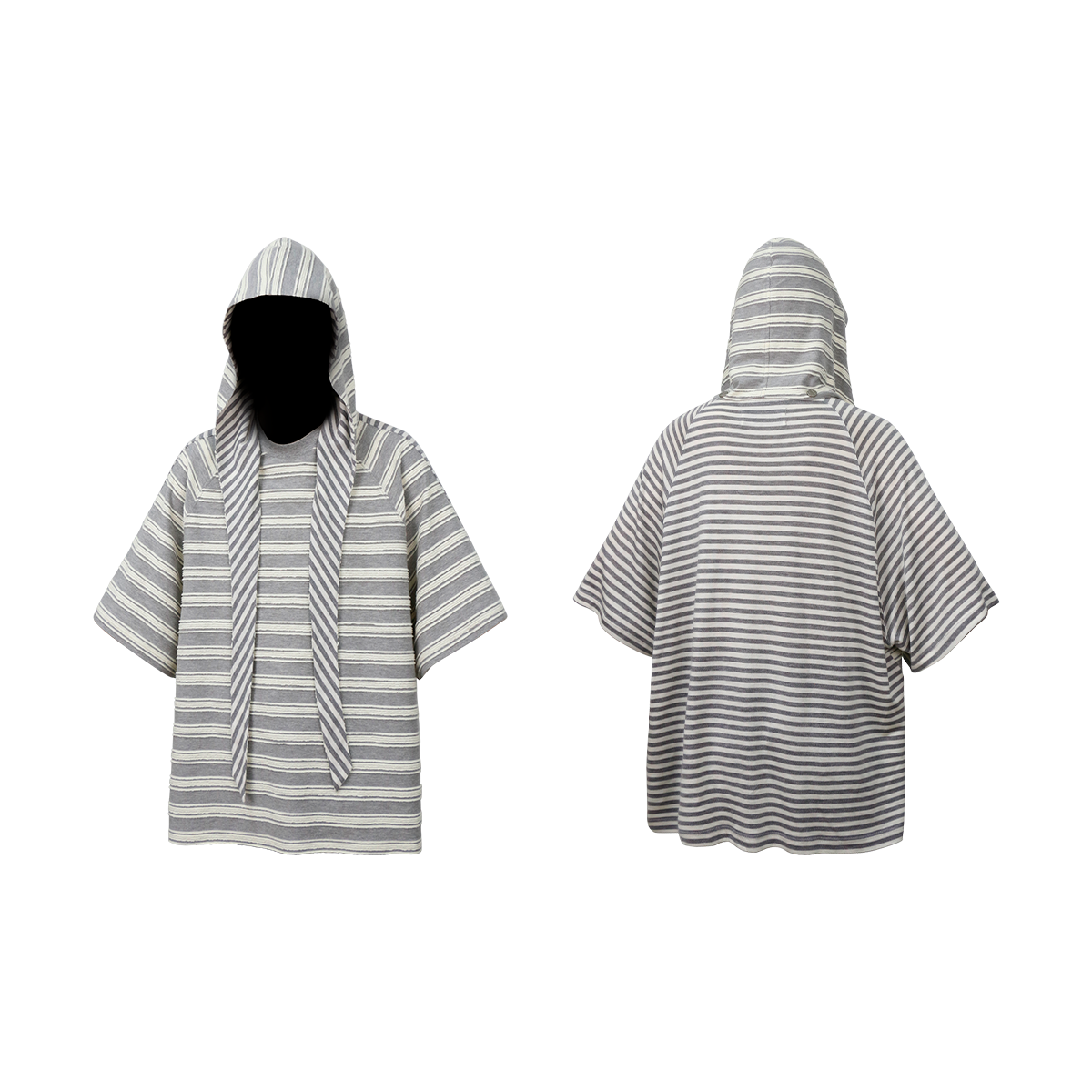 RELABEL (Dream Cut) Wool-Lysol Detachable Hooded Patchwork Striped Short-Sleeved T-shirt