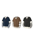 RELABEL Spatial Relationships (Parallel Lines) Four-Colour Striped Patchwork Knot Beaded Mock Three-Piece Long-Sleeved T-Shirt