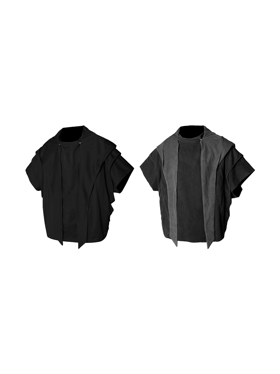 RELABEL Time Element (Dynamic Parallax) Circular-Cut Segmented Short-Sleeve Detachable Hooded Top