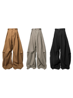 RELABEL Three-dimensional Design (Lines and Angles) – Horizontal and Vertical Combination, Pleated, Draped, Loose-fitting, Curved-leg Trousers