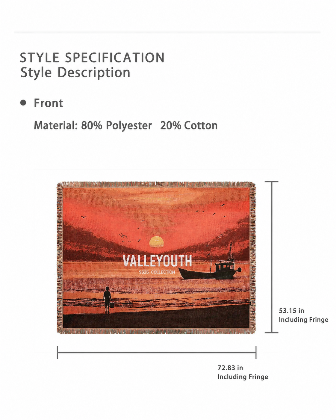 Sunset Print Tassel Throw Blanket for Outdoor Camping